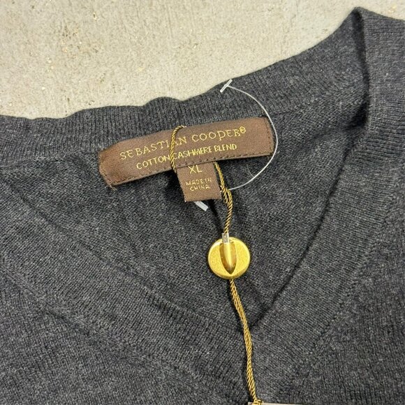 NWT Sebastian Cooper Cotton Cashmere Knit Sweater V-Neck Grey Lightweight XL - Picture 5 of 7